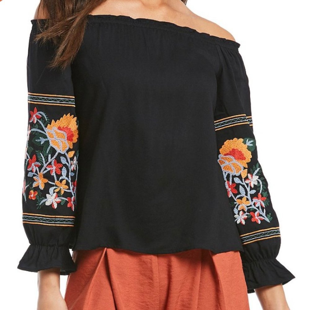 "Sugar Lips" Embroidered Off the Shoulder Blouse